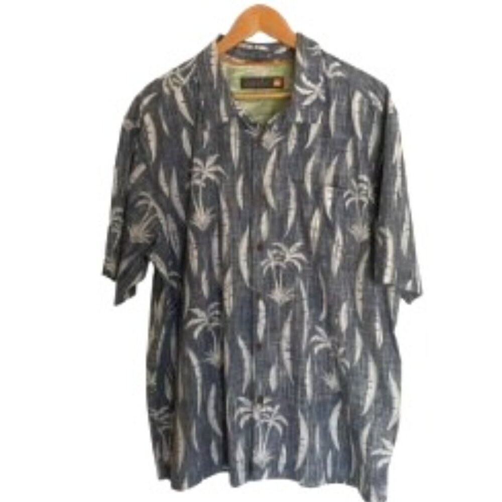 Quicksilver Waterman Palm Tree Print Button Down … - image 1